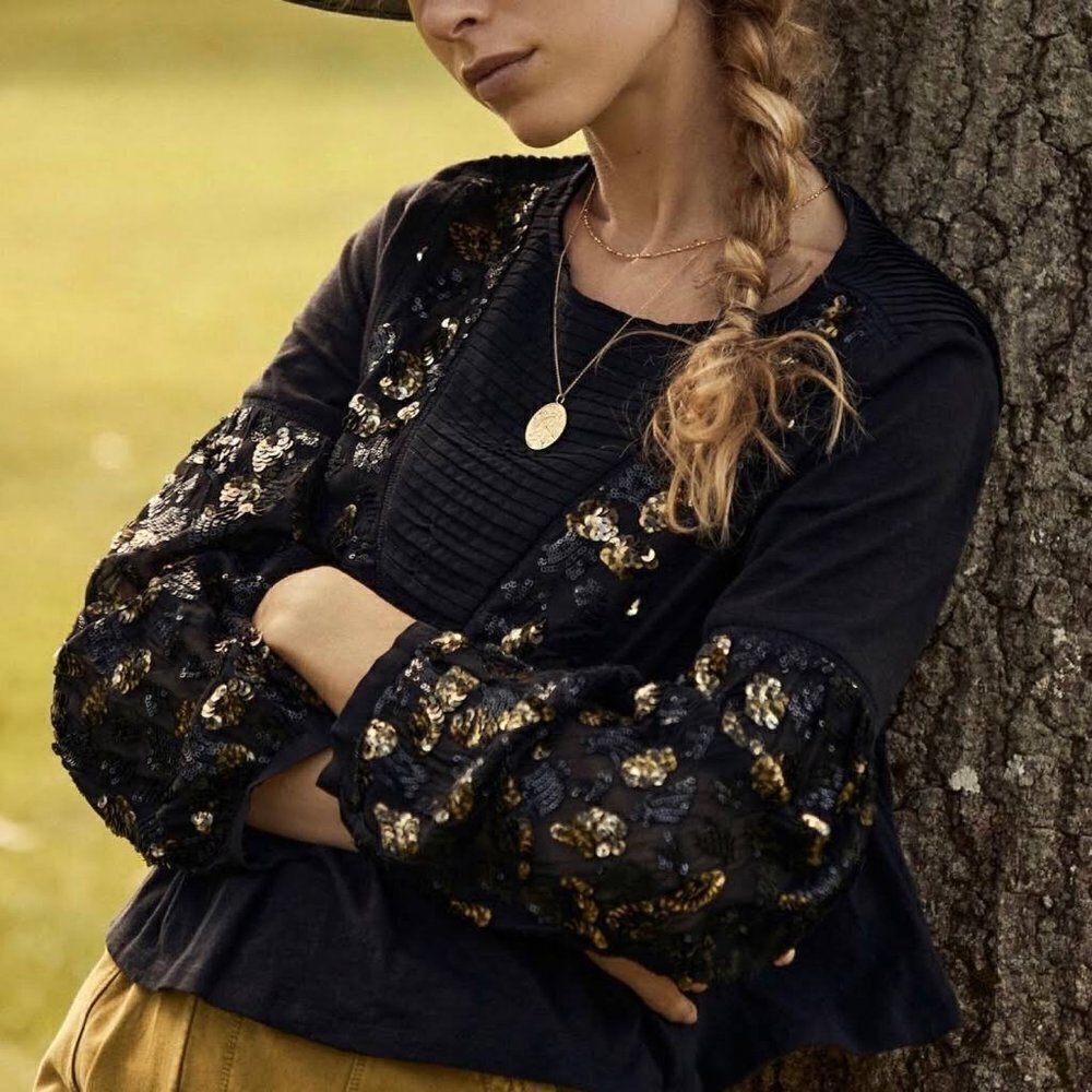 Anthropologie neale sequin sleeve Top